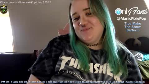 Snapshot of manicpixiepop chatting on February 25, 5:33 pm ManicPixiePop online show from February 25, 5:33 pm